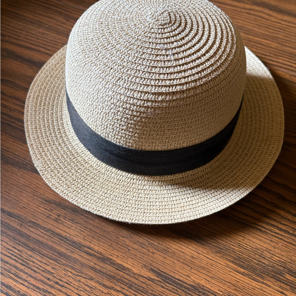Stylish Tan Straw Hat with Black Band